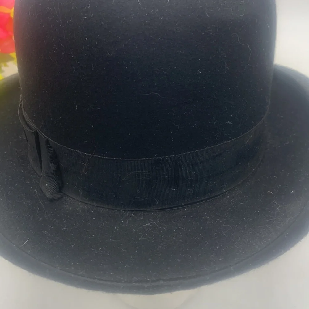 Mallory Aristocrat Vintage Black Wool Bowler Hat Steampunk Size 6 7/8 HT4332 - Picture 2 of 10